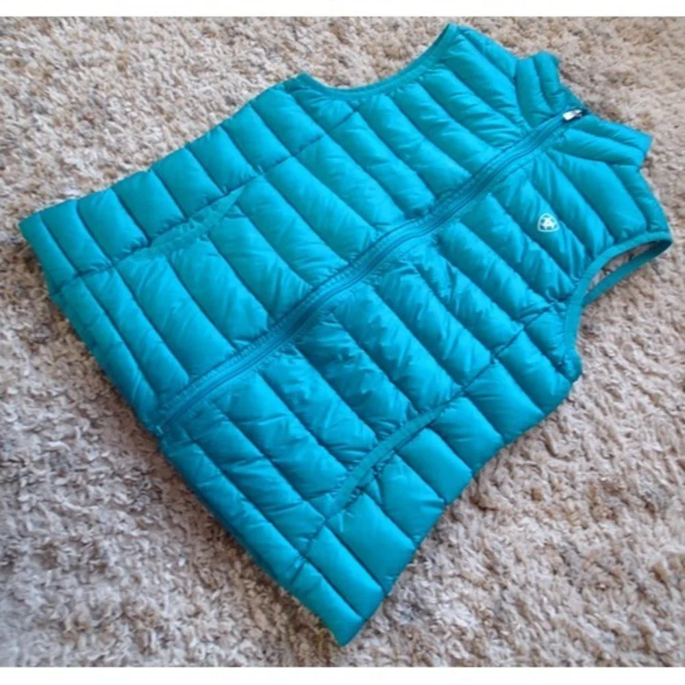 Ariat‎ Ideal Down Vest Girls Small Teal Blue Excellent Lightweight Puffer